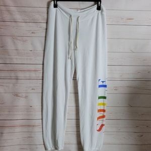 Sundry NWOT white rainbow Smile sweatpants S
